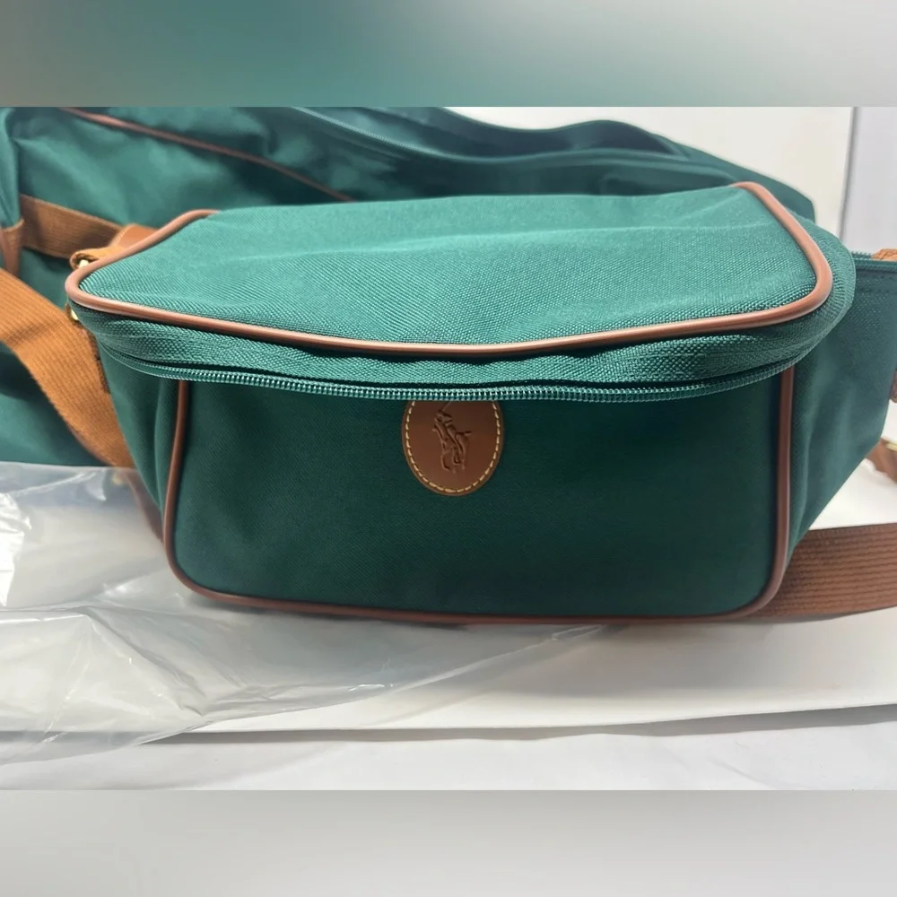 Set-POLO RALPH LAUREN Rolling Duffel/Toiletry Bags Carry On Green Canvas VTG NEW